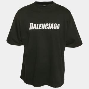 Balenciaga Unisex Black Logo Print Jersey Distressed T-Shirt XXS