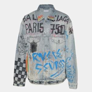 Balenciaga Blue Denim Graphic Print Jacket XXXS