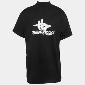 Balenciaga Black Logo Print Cotton Round Neck T-Shirt M