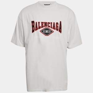 Balenciaga Unisex Light Grey Logo Embroidered Jersey T-Shirt M