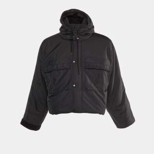 Balenciaga Black Polyester Double Layered Hooded Zip Front Jacket S