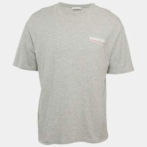Balenciaga Grey Campaign Logo Print Jersey T-Shirt XS
