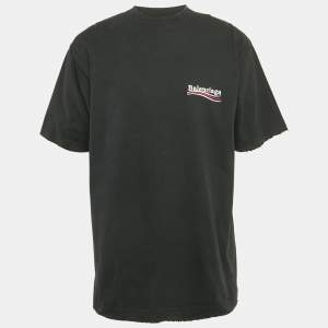 Balenciaga Unisex Black Distressed Jersey Campaign Oversized T-Shirt XXS