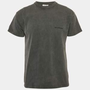 Balenciaga Grey Logo Embroidered Jersey T-Shirt XS