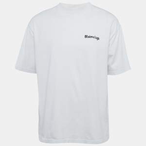 Balenciaga Off White Logo Print Jersey Crew Neck T-Shirt M