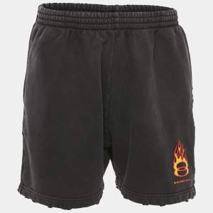 Balenciaga Black Cotton Knit Logo printed Shorts M