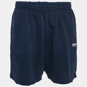 Balenciaga Unifit Navy Blue Cotton Knit Campaign Distressed Shorts M