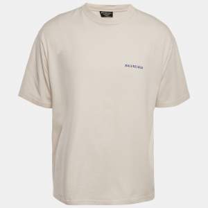 Balenciaga Unisex Beige Logo Print Jersey T-Shirt M