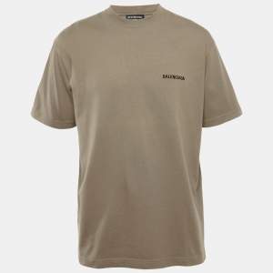 Balenciaga Unisex Taupe Logo Embroiderd Jersey T-shirt XS 
