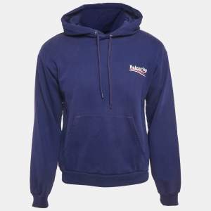 Balenciaga Blue Campaign Print Cotton Knit Hoodie S 