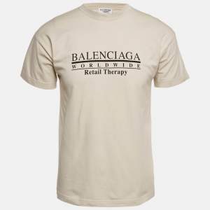 Balenciaga Unisex Beige Logo Print Jersey T-Shirt XXS
