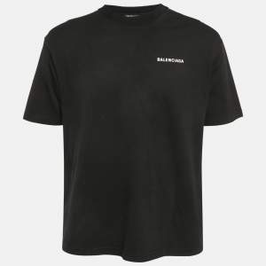 Balenciaga Black Logo Print Cotton Jersey Crewneck T-Shirt  XS