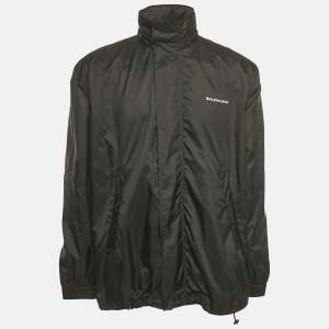 Balenciaga Black Logo Print Nylon Oversized Wind Breaker Jacket M