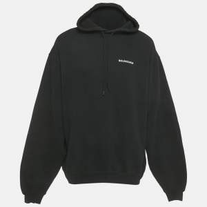 Pre Owned Balenciaga Black Cotton Knit Oversized Hoodie XS