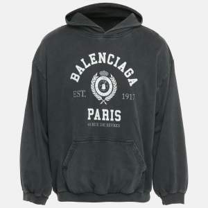 Pre Owned Balenciaga Unifit Grey Varsity Print Cotton Hoodie XL