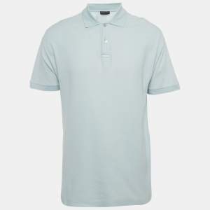 Pre Owned Balenciaga Blue Europe Print Cotton Pique Polo T-Shirt XS