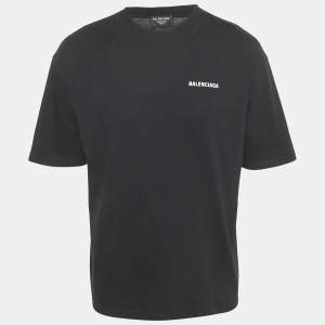 Pre Owned Balenciaga Black Logo Print Cotton Crew Neck Oversized Unisex T-Shirt XS