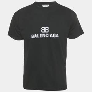 Pre Owned Balenciaga Black BB Logo Pixel Print Cotton T-Shirt XS  
