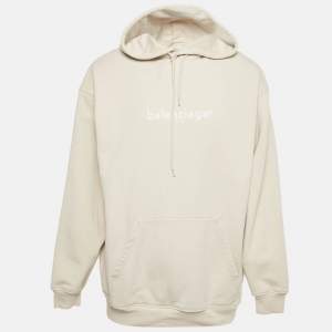 Pre Owned Balenciaga Unisex Beige Copyright Print Cotton Knit Hoodie L