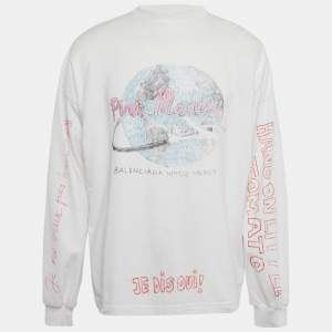 Pre Owned Balenciaga Limited Edition White 'Pink Martini' Cotton Oversized Sweatshirt M