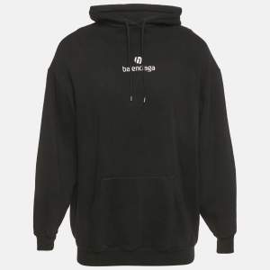Pre Owned Balenciaga Black Sponsor Logo Embroidered Cotton Hoodie XS