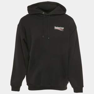 مملوكة مسبقًا Balenciaga Black Logo Print Cotton Oversize Hoodie M
