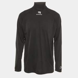 مملوكة مسبقًا قميص بالنسياجا نشط بكم طويل شعار مطبوع جيرسي أسود مقاس متوسط (ميديم)