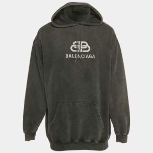 مملوكة مسبقًا Balenciaga Faded Black Logo Print Cotton Oversize Hoodie XL
