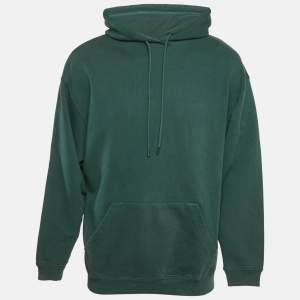 Pre Owned Balenciaga Green Logo Print Cotton Knit Hoodie M