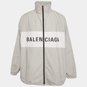 Pre Owned Balenciaga Unisex Grey Logo Print Oversized Jacket XS