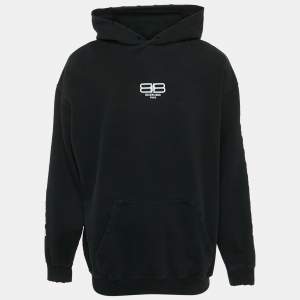 Pre Owned هودي بالنسياغا قطن مطبوع عليه شعار أسود كبير جدًا<|disc_score|>1