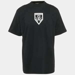 Pre Owned Balenciaga Unifit Black Logo Print Cotton T-Shirt XS