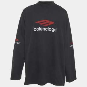 Pre Owned تي شيرت بالنسياغا رمادي مطبوع للجنسين مقاس كبير جدًا - إكس لارج