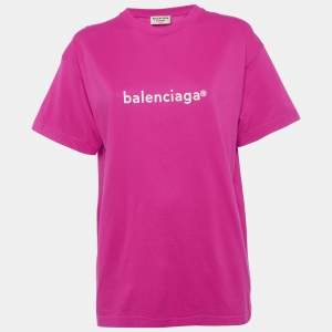 مملوكة مسبقًا Balenciaga Unisex Pink Logo Print Jersey T-Shirt S