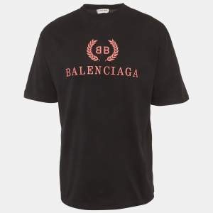 Pre Owned Balenciaga Black Logo Print Jersey T-Shirt XS