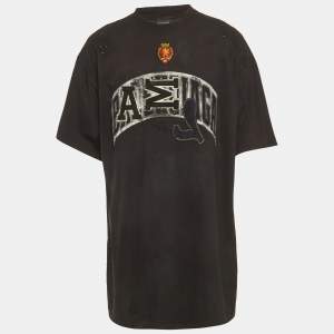 Pre Owned Balenciaga Unisex Black Distressed Jersey Oversized T-Shirt XL