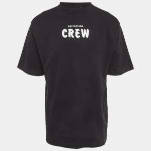 Pre Owned Balenciaga Black Crew Print Cotton Oversized T-Shirt S