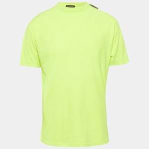 Pre Owned تي شيرت بالنسياغا شعار مطبوع بني للجنسين جيرسي ممزق مقاس متوسط - ميديم