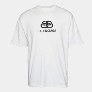 Pre Owned Balenciaga White Logo Print Jersey Crewneck T-Shirt XS