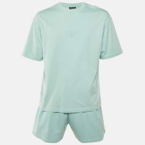 Pre Owned Balenciaga Unisex Green Cotton T-shirt & Sweat Shorts Set M