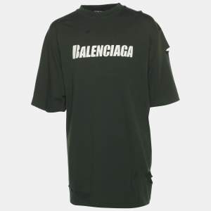 Pre Owned Balenciaga Green Cotton Knit Distressed T-Shirt XS