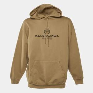 مملوكة مسبقًا Balenciaga Brown Logo Printed Cotton Knit Hoodie M
