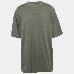 Pre Owned Balenciaga Unisex Grey Arabic Logo Embroidered Jersey T-Shirt XXL