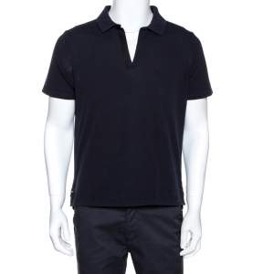 Pre Owned Balenciaga Navy Blue Cotton Pique Polo T Shirt L