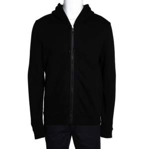مملوكة مسبقًا Balenciaga Black Cotton Laser Cut Detail Zip Front Hoodie L 