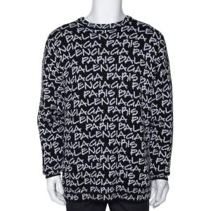 Balenciaga Monochrome Logo Intarsia Knit Crew Neck Jumper M