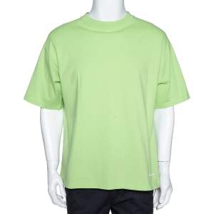 Balenciaga Neon Green Logo Embroidered Cotton T-Shirt M