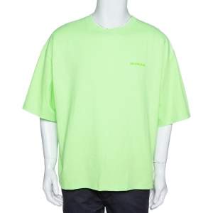 مملوكة مسبقًا Balenciaga Neon Green Cotton Archetypes Print Crew Neck T-Shirt L