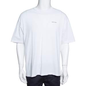 مملوكة مسبقًا Balenciaga White Logo Print Cotton Crew Neck T-Shirt L