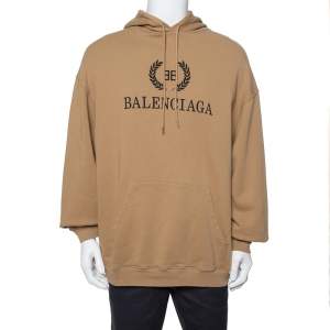 Balenciaga Beige BB Logo Print Cotton Oversized Hoodie M